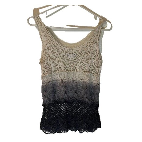 American Eagle Vntg Crocheted Cottagecore Bohochic Cream/Gray/Blue Tank Top XS - Picture 2 of 4